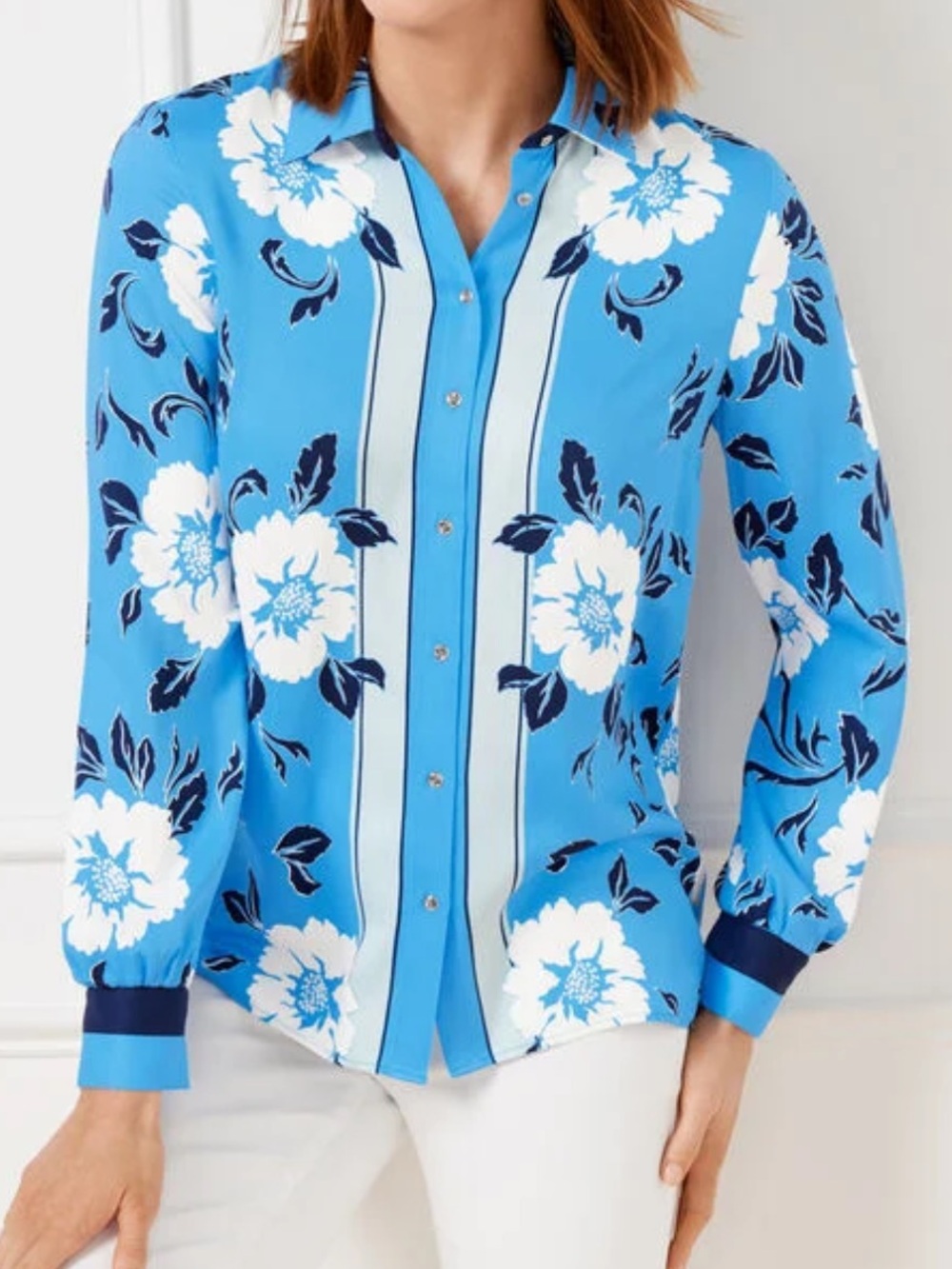 Talbots Blue multi flowered Button-Down Women's Top